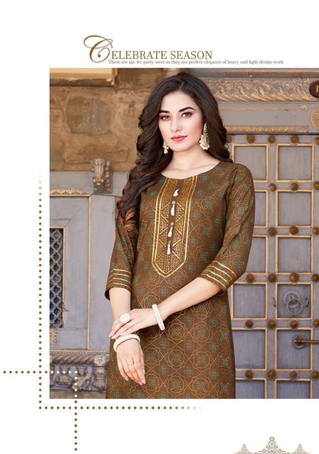 Fashion Label 8 Fancy Ethnic Wear Rayon Embroidery Work Kurti With Bottom Collection